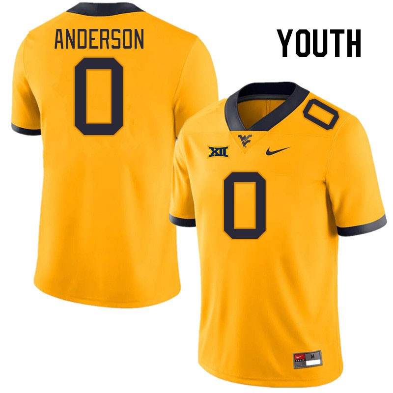 Youth #0 Jaylen Anderson West Virginia Mountaineers College Football Jerseys Stitched Sale-Gold - Click Image to Close